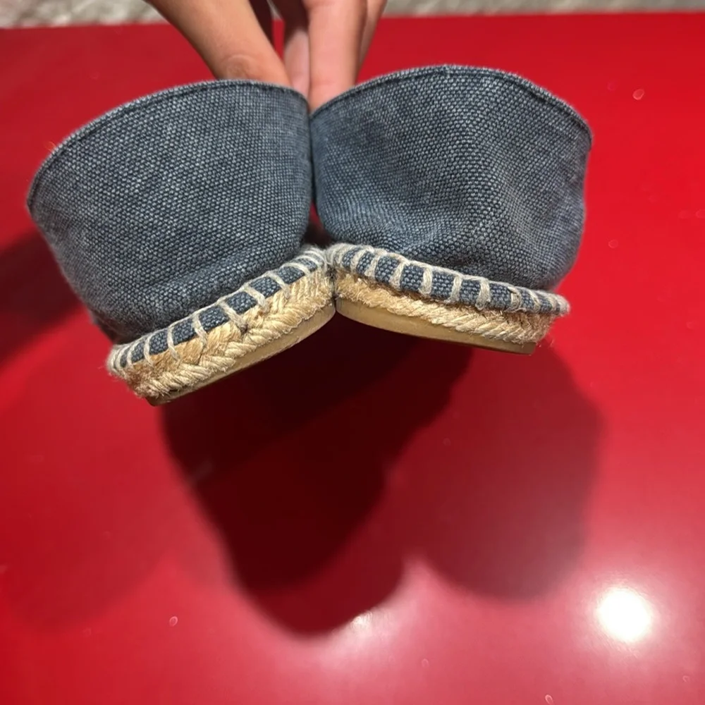 CHANEL Black Denim Espadrille Flats with CC Logo